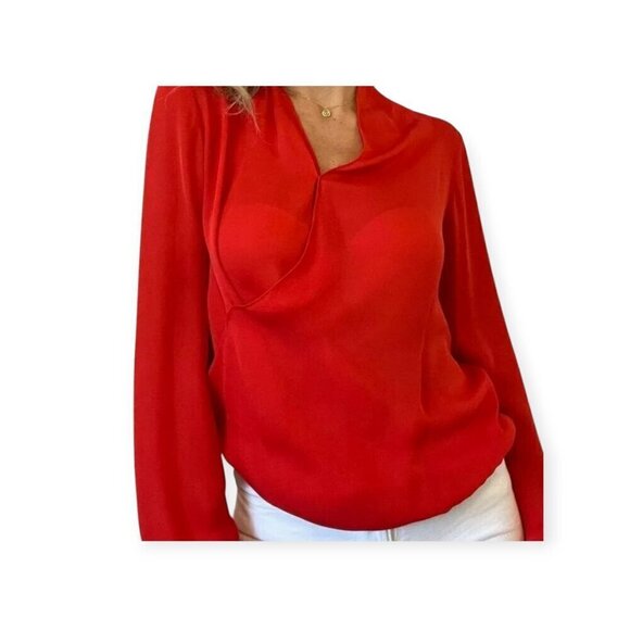 Haute Hippie Red Silk Tie-Front Blouse L - Picture 9 of 15